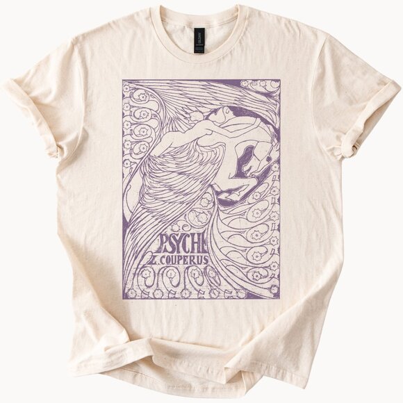 Gildan Tops - Art Nouveau Psyche Myth Angel Graphic Book Cover Tee Shirt